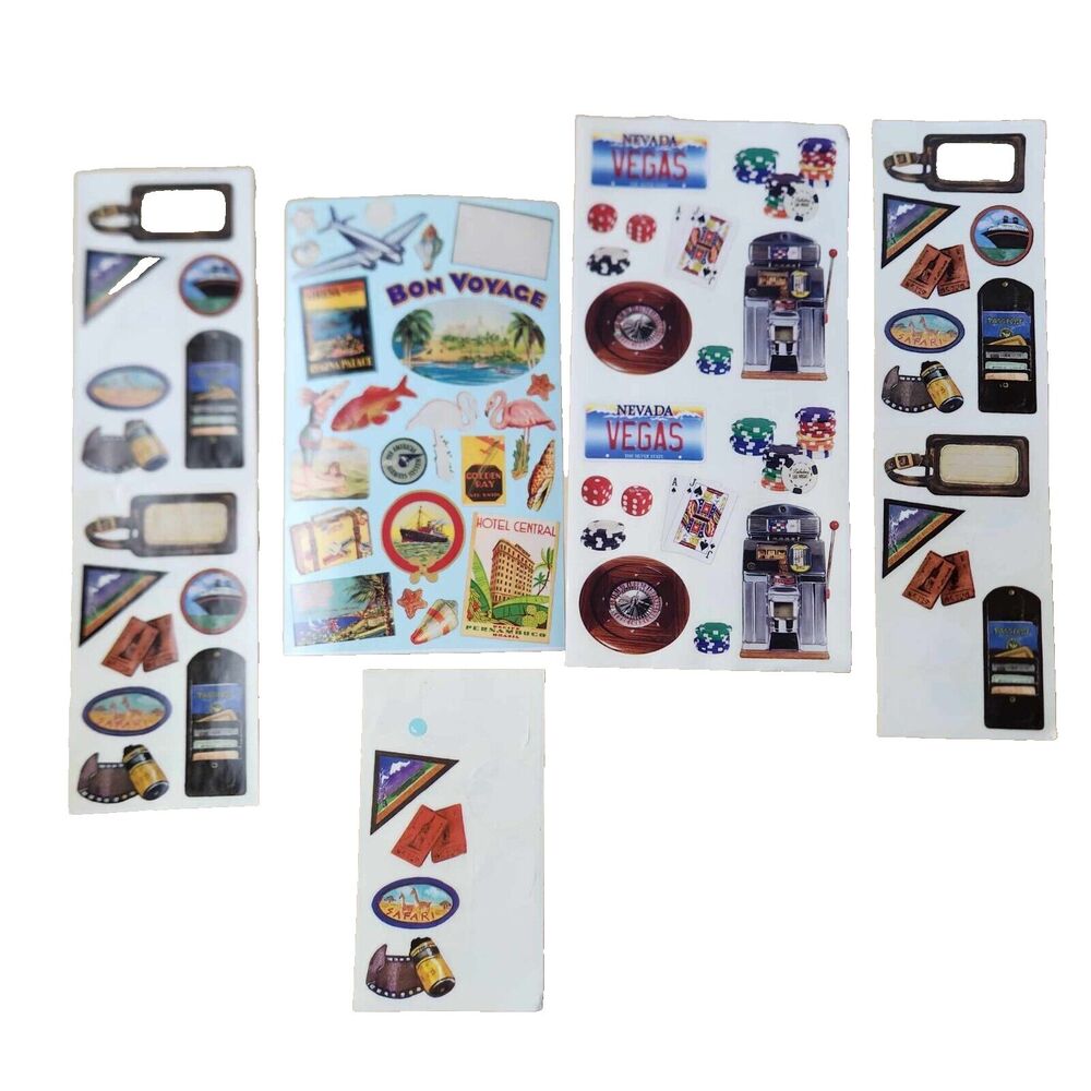 Lot of Travel Theme Scrapbook Stickers Vegas Casino Safari Luggage Vacation Etc